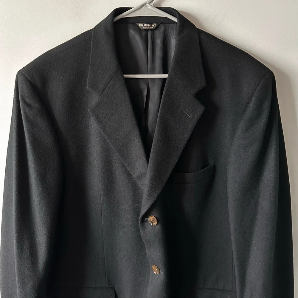 Bill Blass Blazer Men's 44L Black Single Breasted 3 Button 100% Cashmere